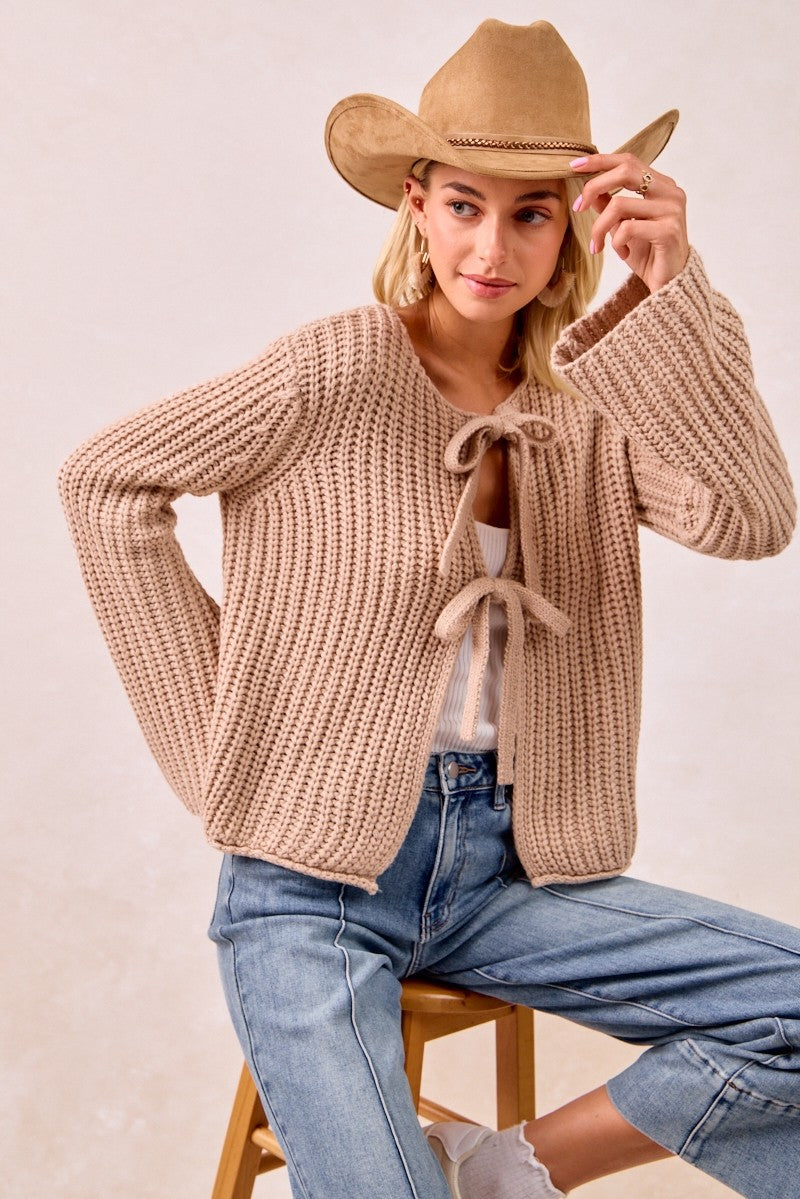Knit Sweater Top with Bow Tied Closure