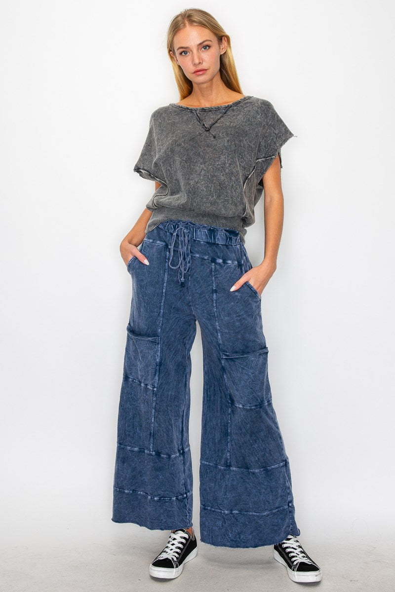 Jher Mineral Washed Wide Leg Pants-Navy