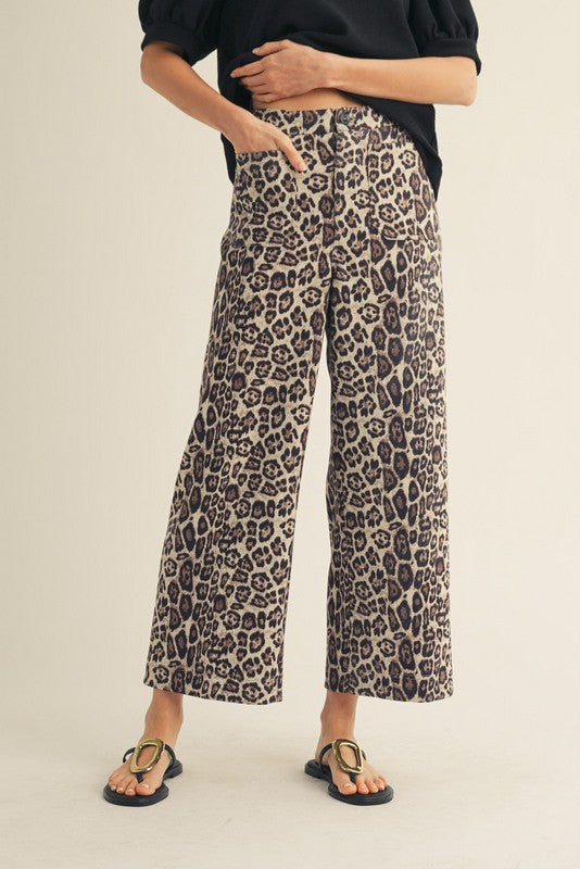 High Waist Wide Leg Leopard Pants