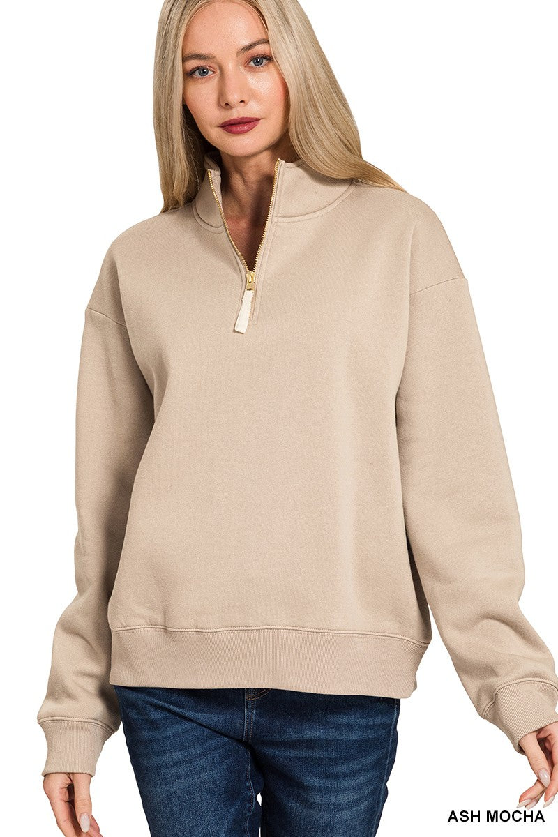 Ash Mocha Fleece Half Zip Sweatshirt