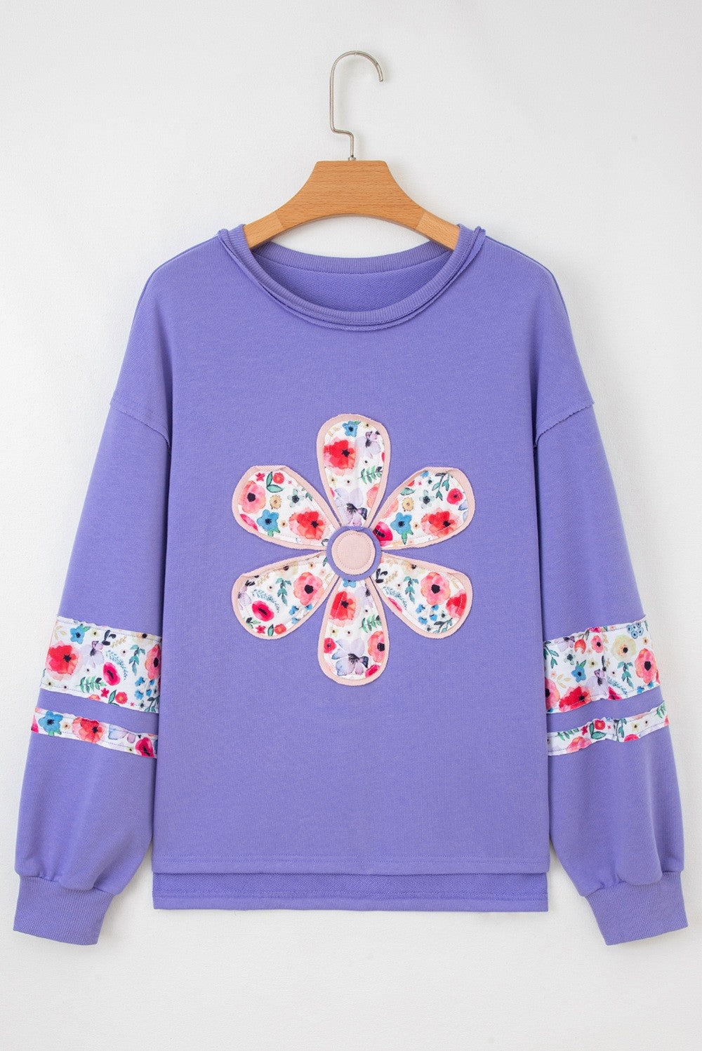 Floral Patchwork Long Sleeve Top Lilac
