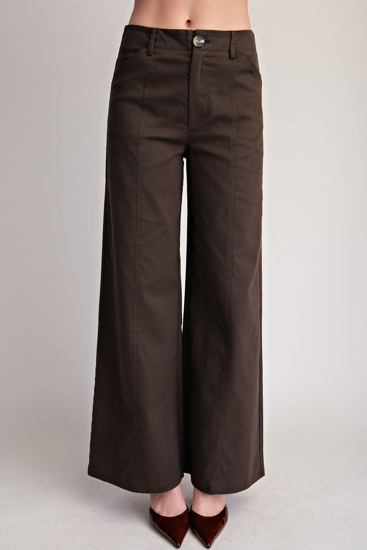 Glam Wide Leg Seam Stitching Pant-Brown