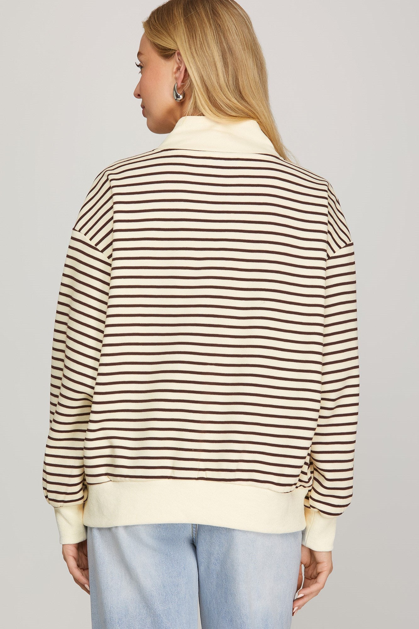 Long Sleeve Half Zip Striped Sweater
