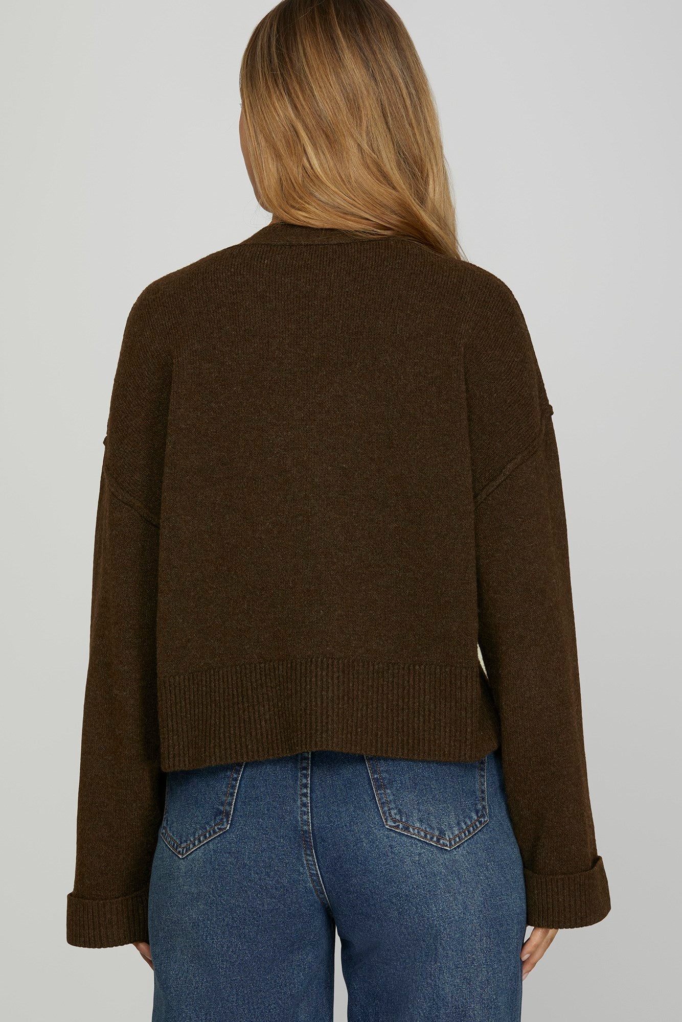 Button Down Knit Cardigan- Brown