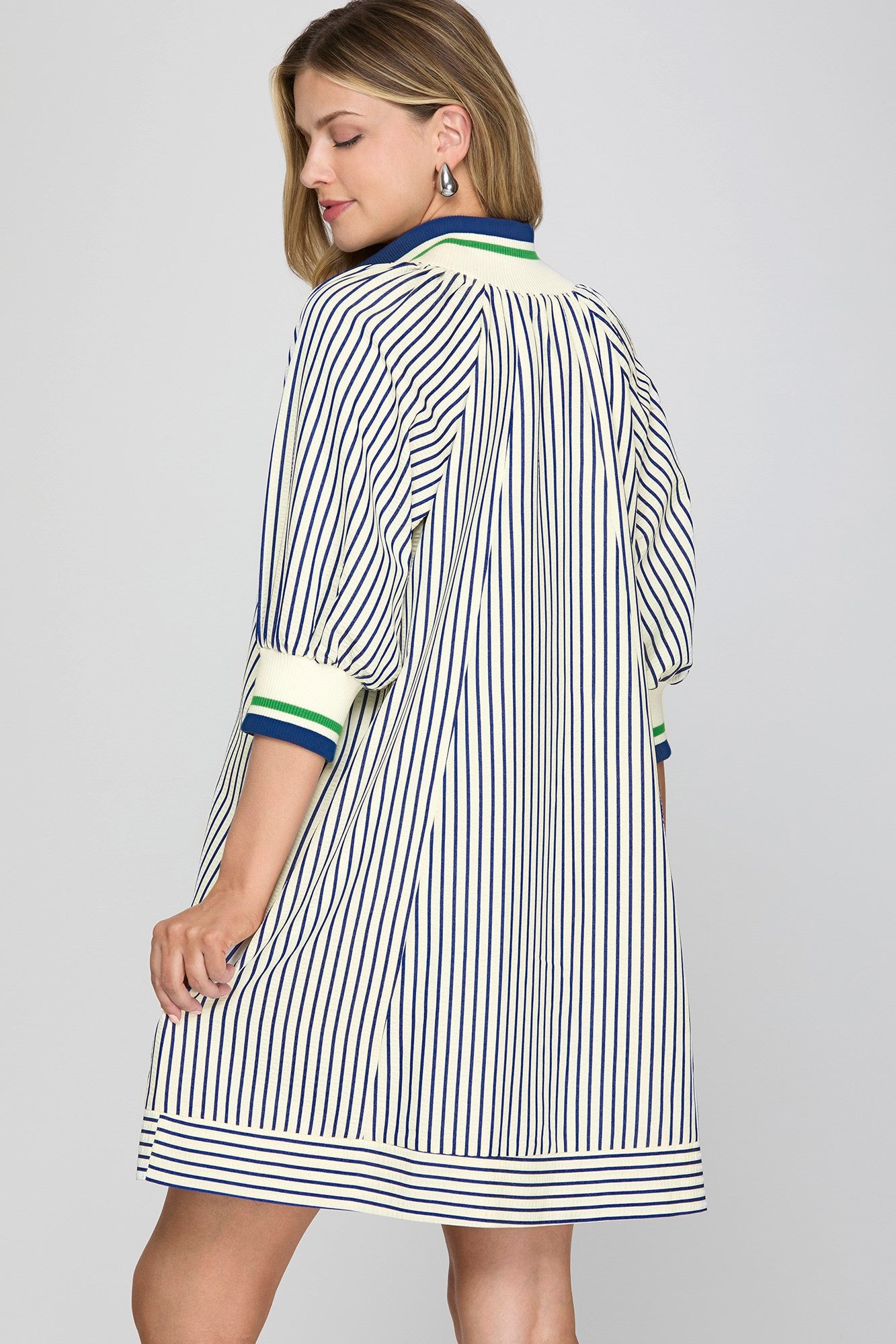 Blue Stripe 1/2 Sleeve Mini Dress