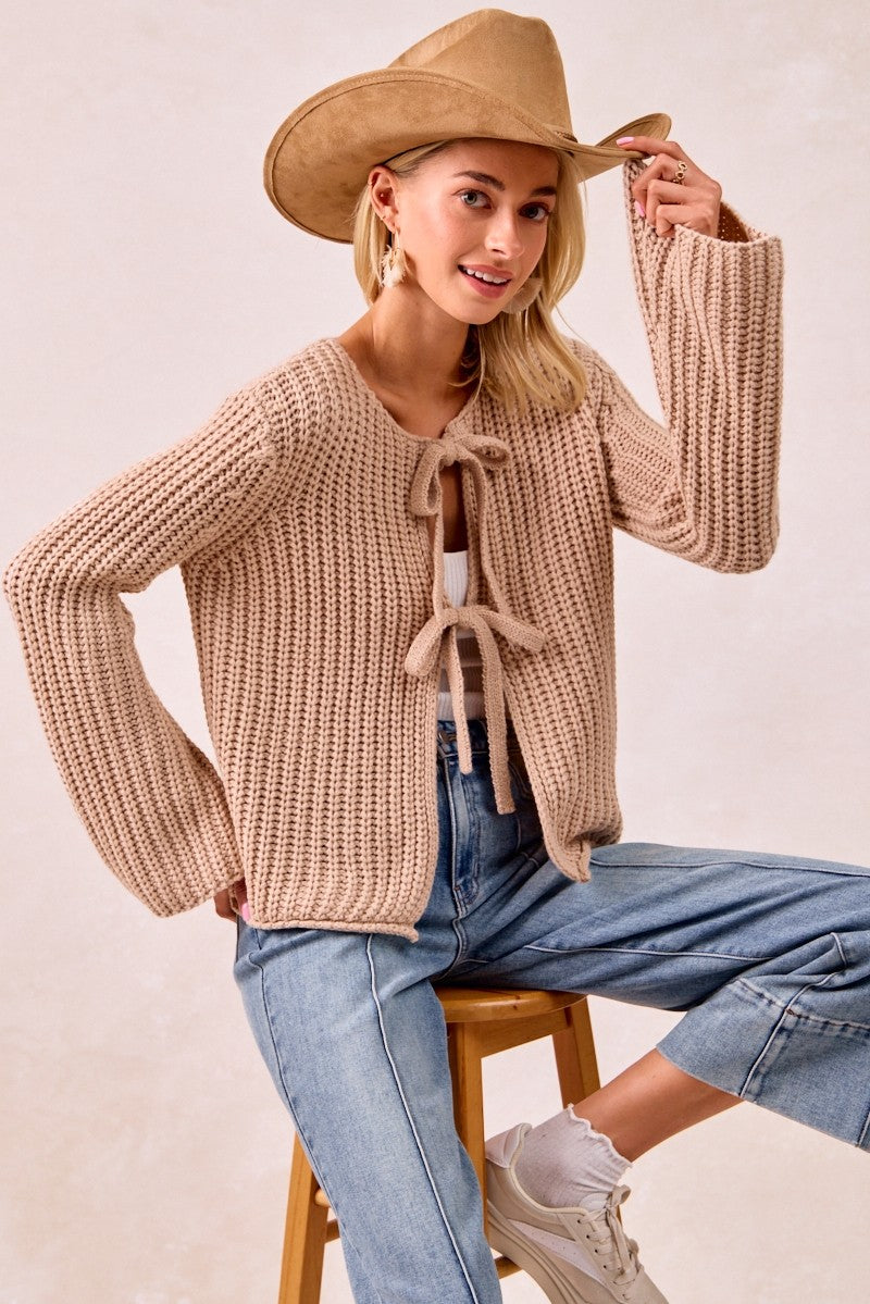 Solid Loose Gauge Knit Sweater Top-Beige