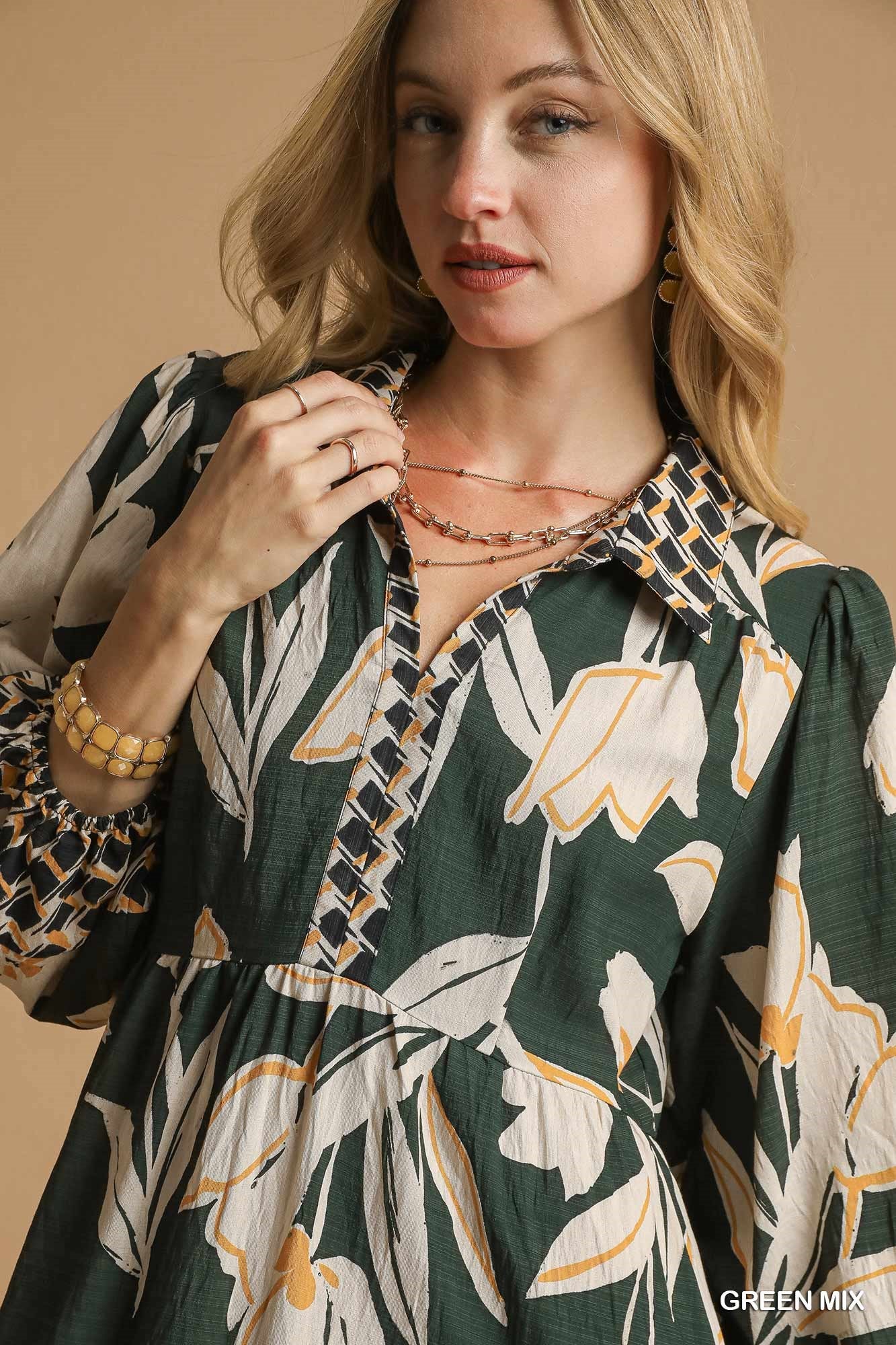 Green Mix MIdi Floral Dress
