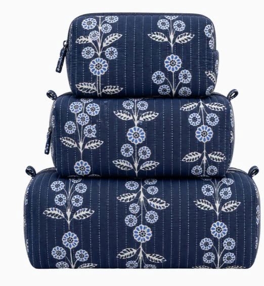 Navy Floral Quilted Bag Print -set