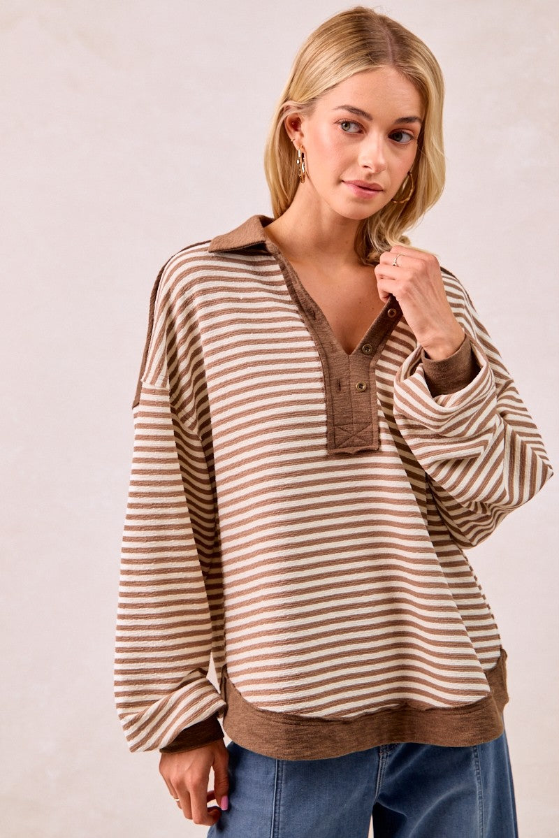 Knit & Stripes MIx & Match Collared Top