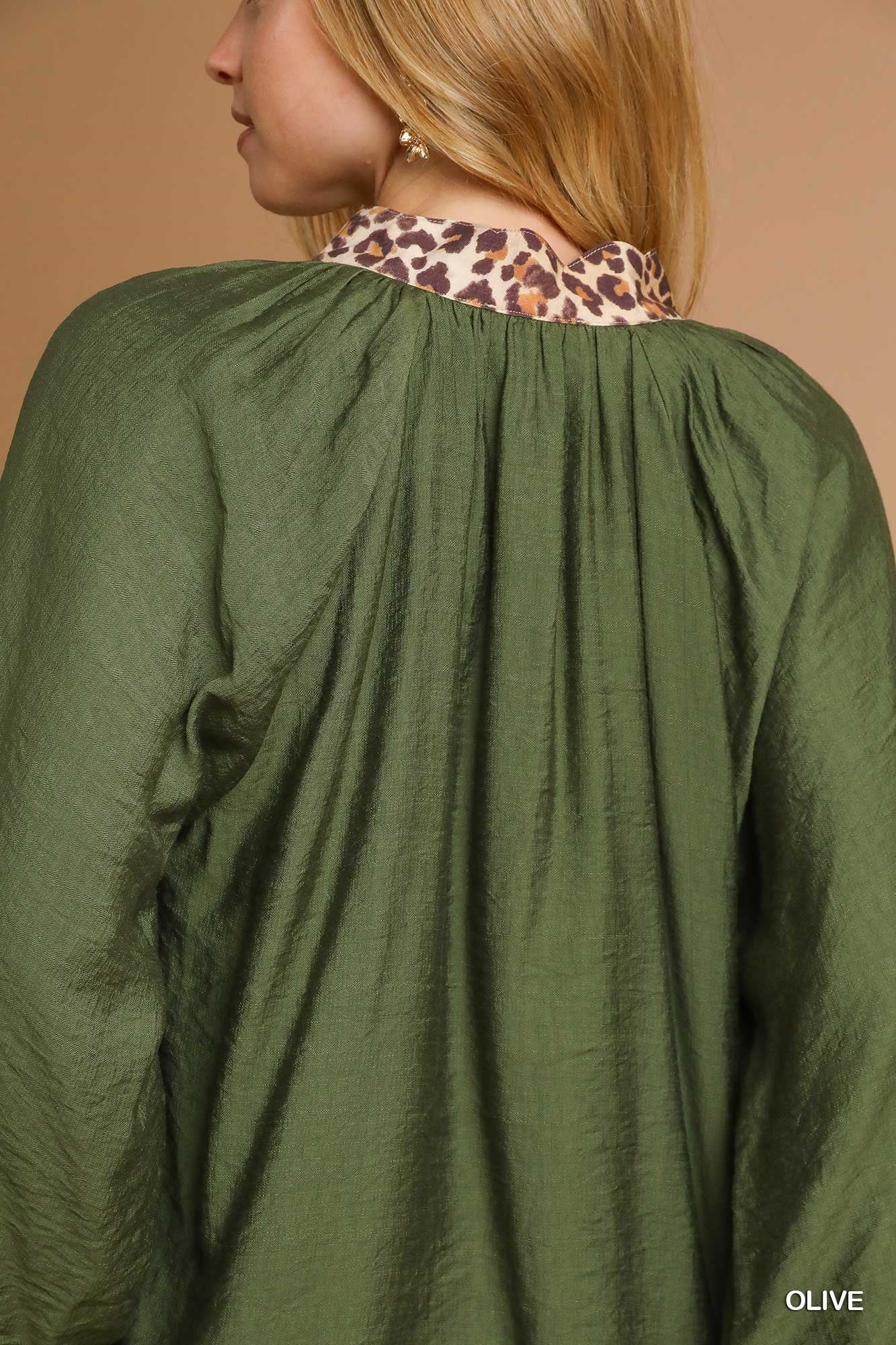 Olive Balloon Sleeve Blouse