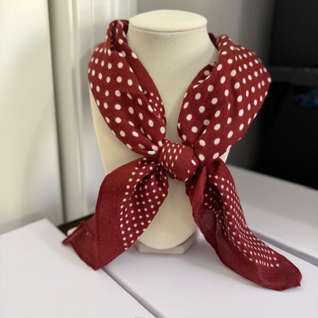 Rosette & Polka Dot Print Scarf Burgunday