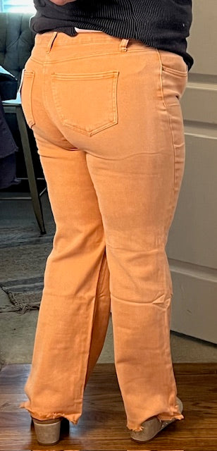 Orange Frayed Hem Pants