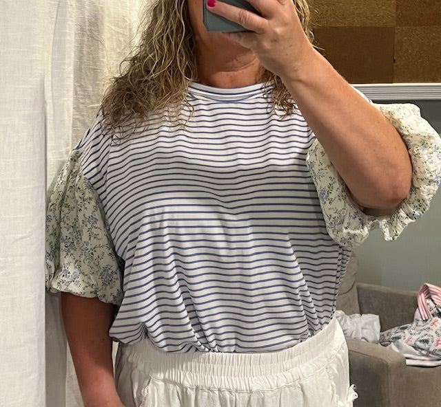 Striped Top with Floral Sleeves