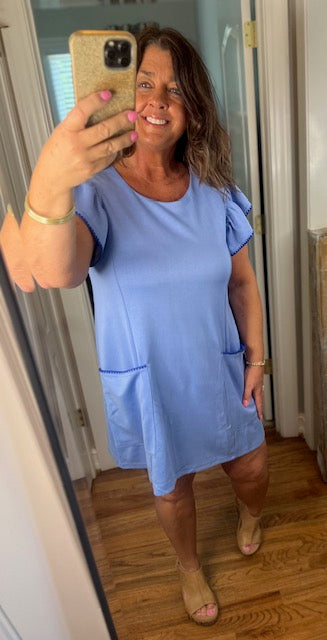 Peri Blue Ruffle Sleeve Pocket Dress