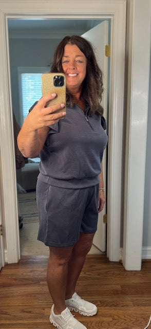 Dark Gray Flutter Sleeve Top (pants & shorts sold separate)