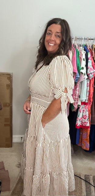 Mocha Striped Midi Dress