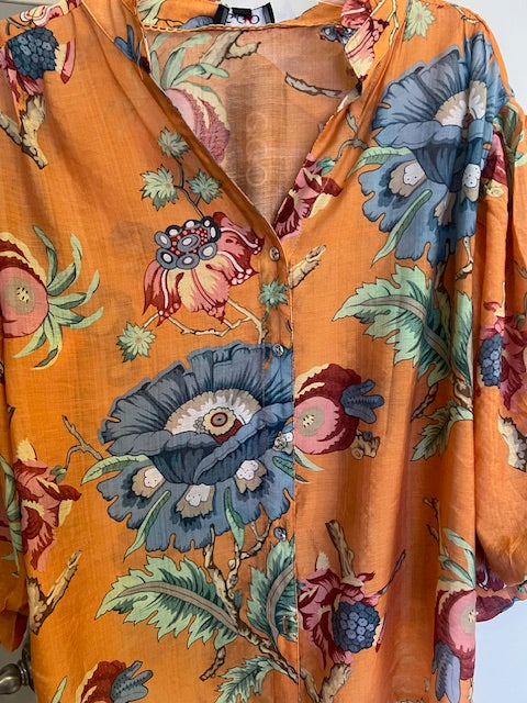 Coral Printed Button Down Top