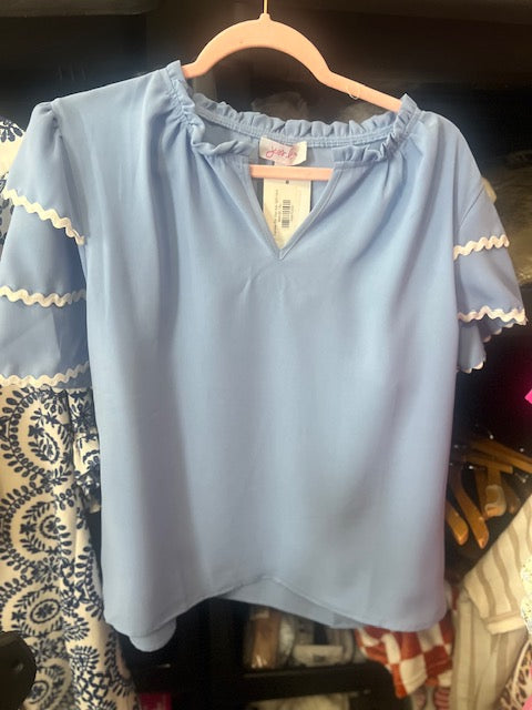 Carissa Ric Rac top, light blue
