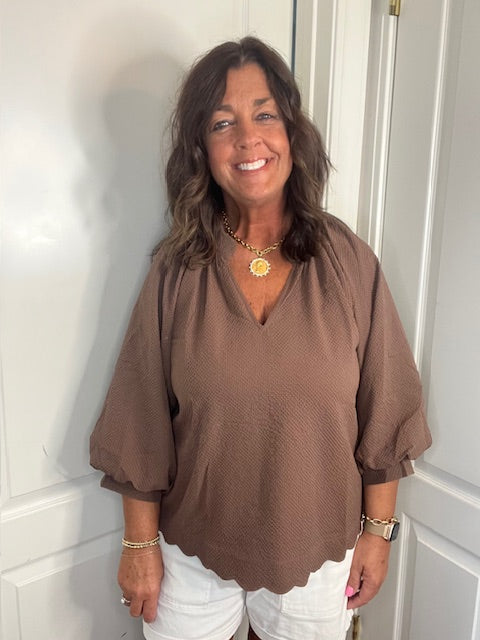 Brown Bubble Sleeve Top