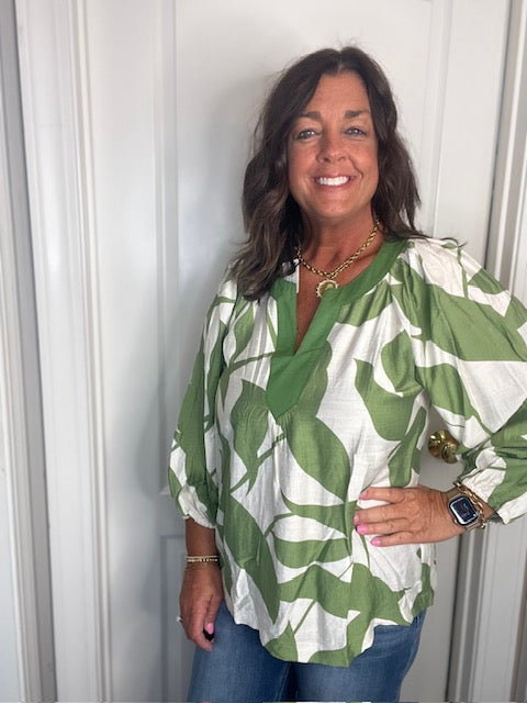 Green Mix Abstract Print Top