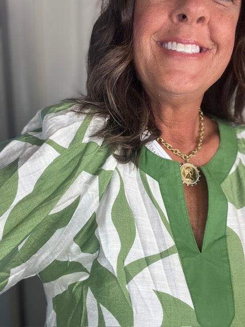 Green Mix Abstract Print Top