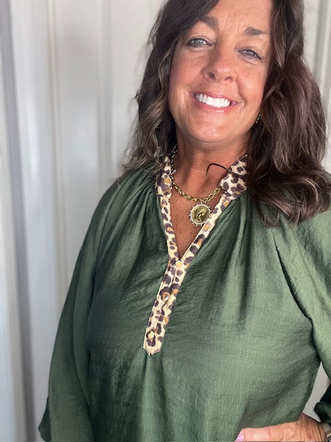 Olive Balloon Sleeve Blouse
