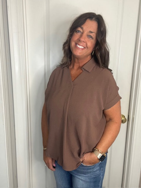 Mocha Collared Woven Top