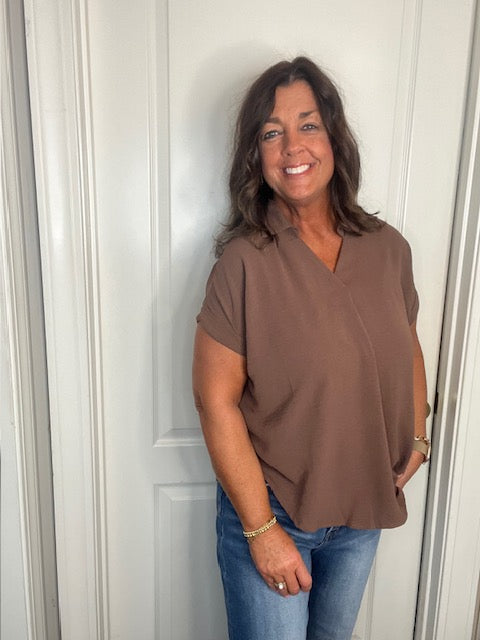 Mocha Collared Woven Top