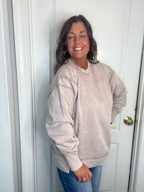 Khaki Acid Wash Sweatshirt