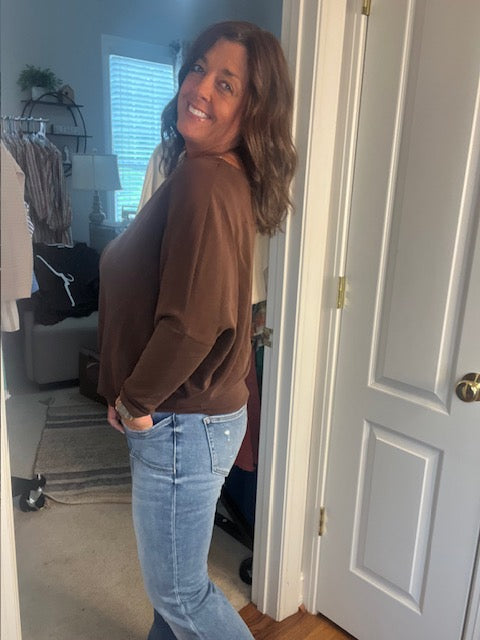 Brown Scuba Fabric Dolman Sleeve Top