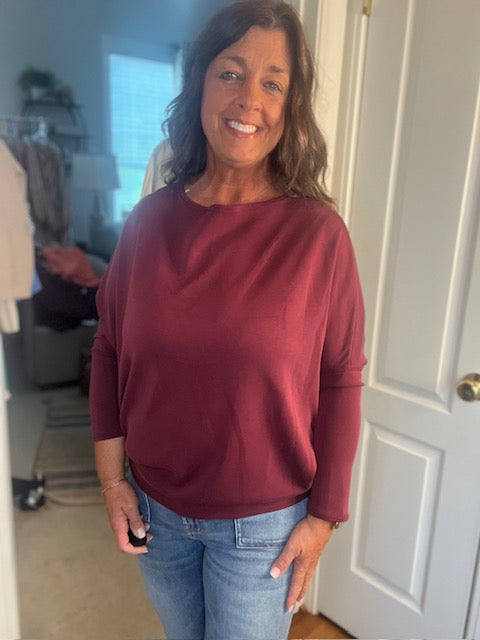 Burgundy Scuba Fabric Dolman Sleeve Top