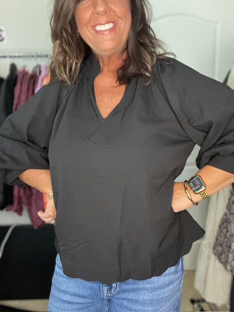 Black Bubble Sleeve Top