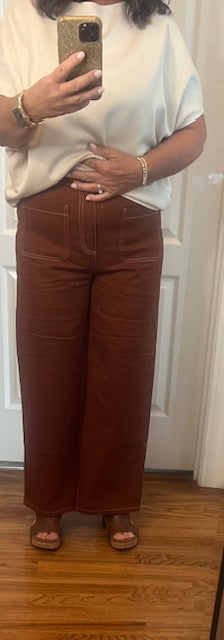 Stitch Detail Front Pocket Pants-Chestnut