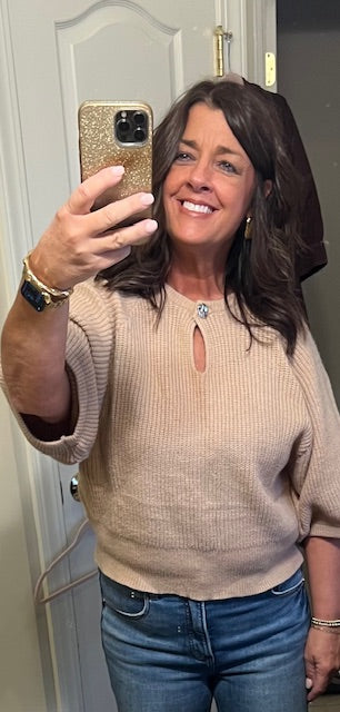 Taupe Woven Button Sweater