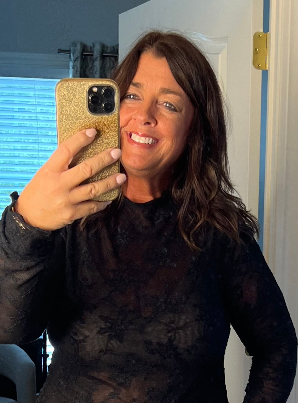 Black Sheer Long Sleeve Top