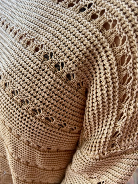 POINTELLE KNIT MINERAL WASH LONG SLEEVE SWEATER Beige