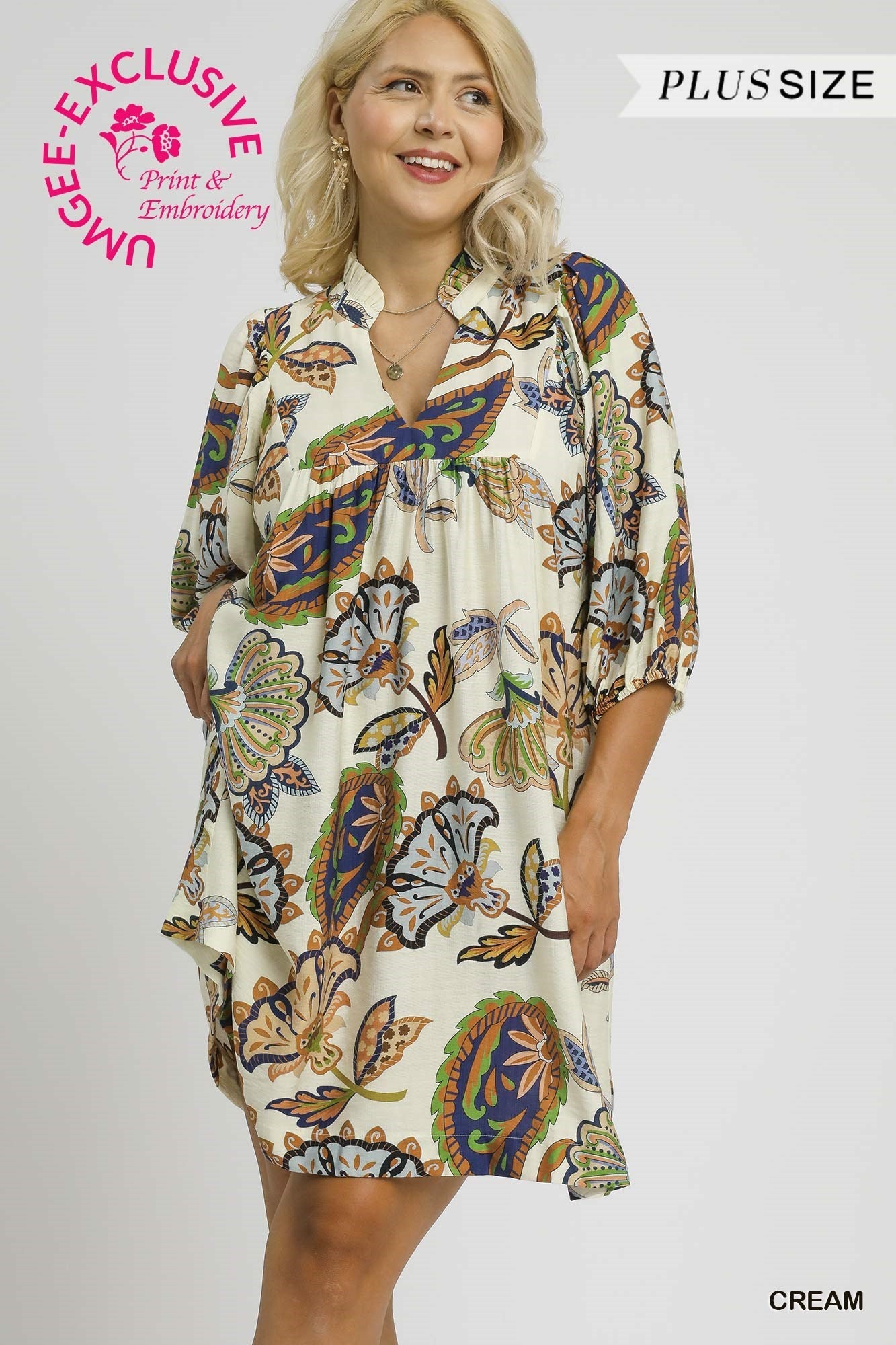 Abstract Print Puff Sleeve Dress