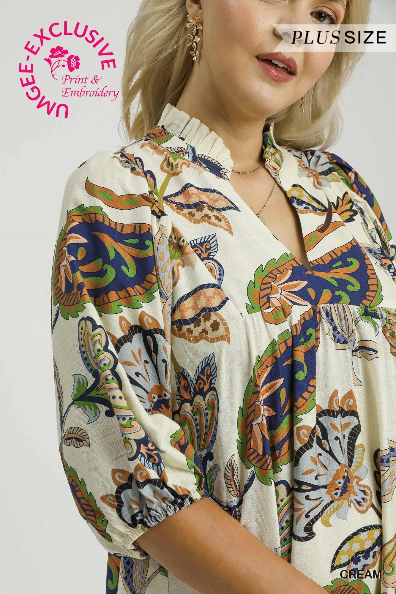 Abstract Print Puff Sleeve Dress