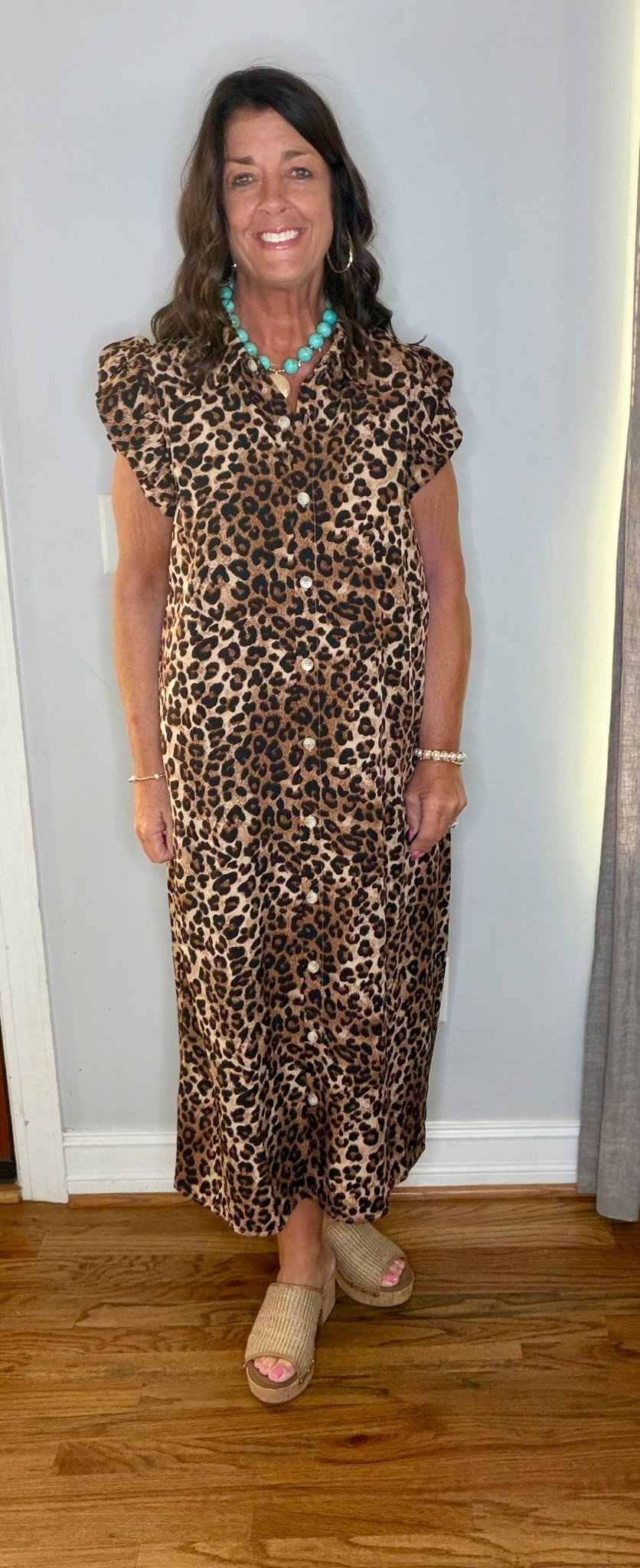 Animal Print Puff Sleeve Midi Dress - Simply Pink Boutique
