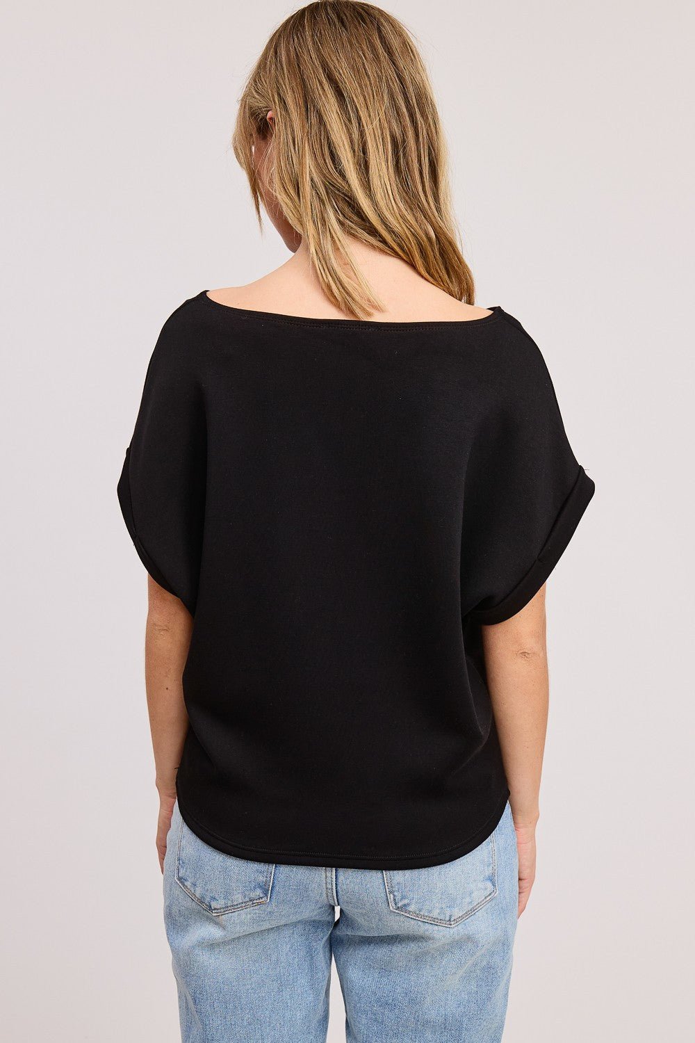 Black Scuba Short Sleeve Top - Simply Pink Boutique