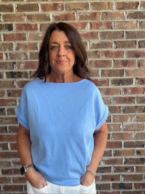 Blue Scuba Short Sleeve Top - Simply Pink Boutique