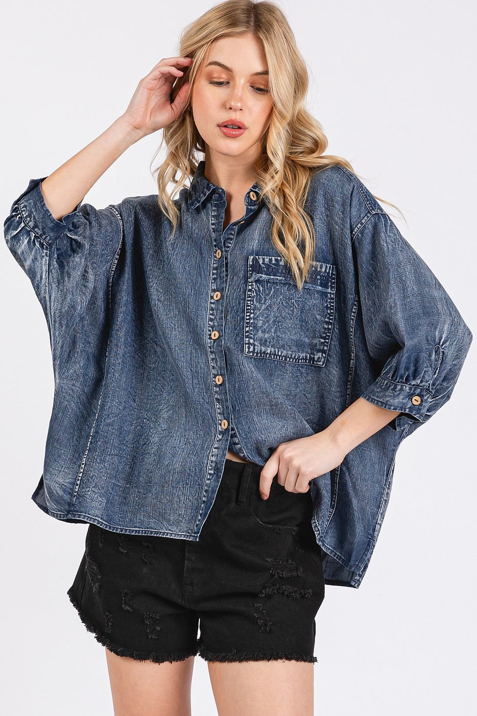 Light Denim Dolman Sleeve Top