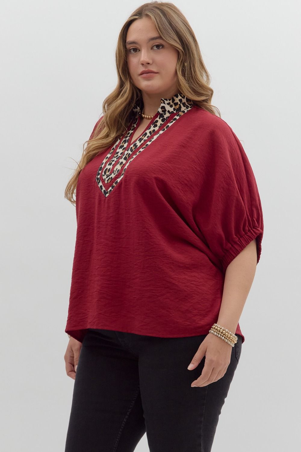 Garnet Dolman Sleeve Top with Animal Print Detail