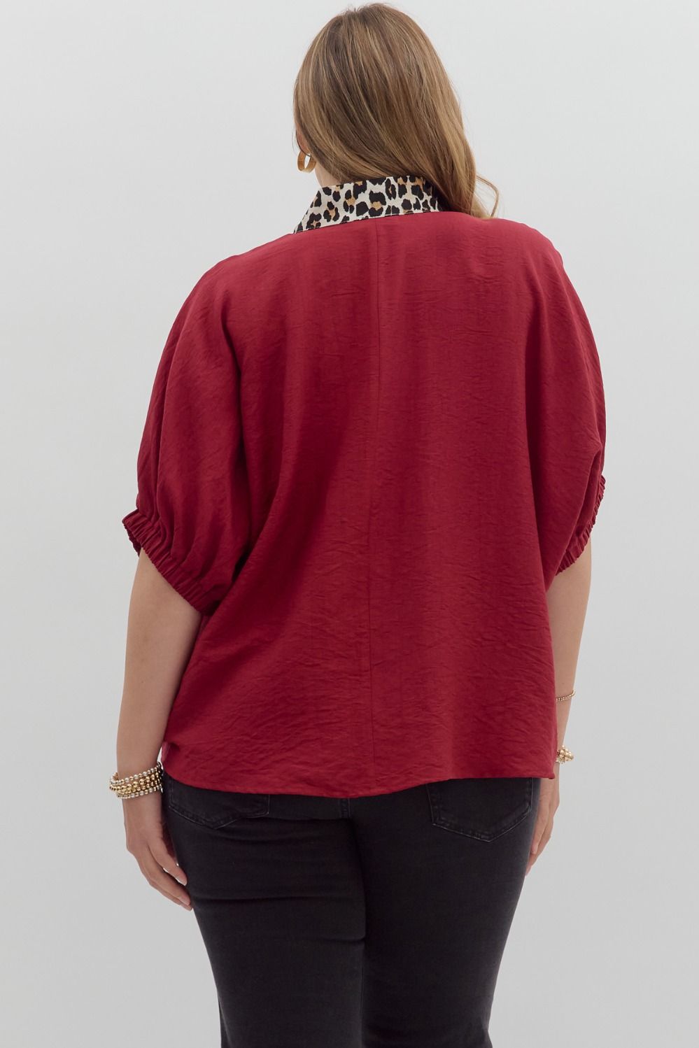 Garnet Dolman Sleeve Top with Animal Print Detail