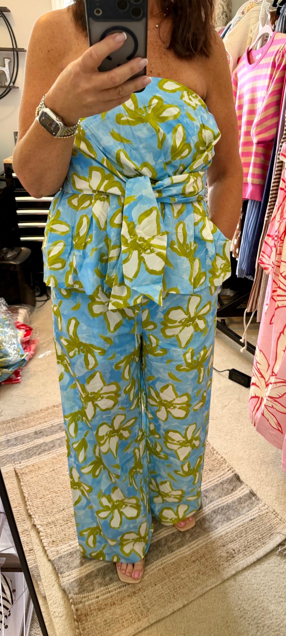 Floral Print Pants-Blue (Top sold separately) - Simply Pink Boutique