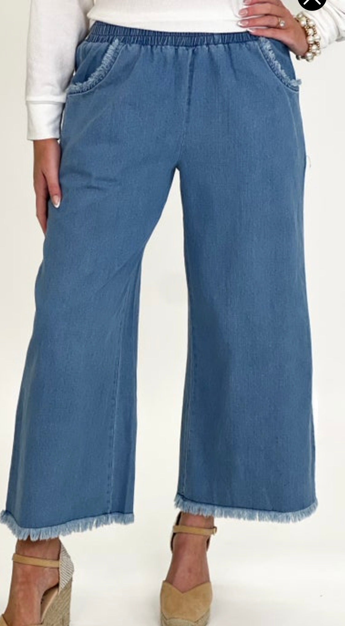 Frayed Wide Leg Denim Pant - Simply Pink Boutique