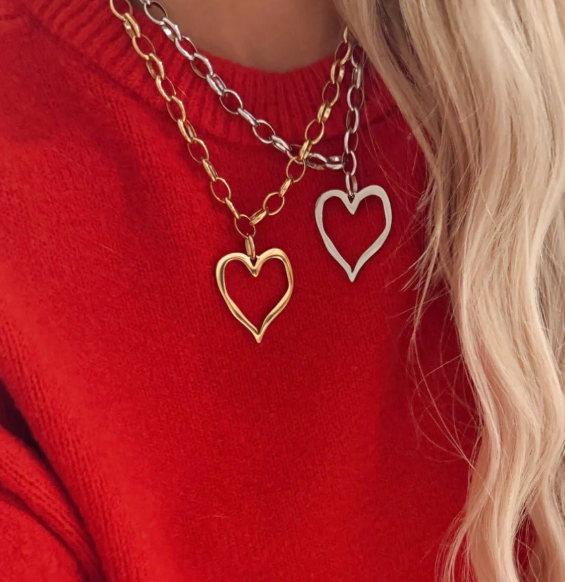 Large Open Heart Necklace Gold - Simply Pink Boutique