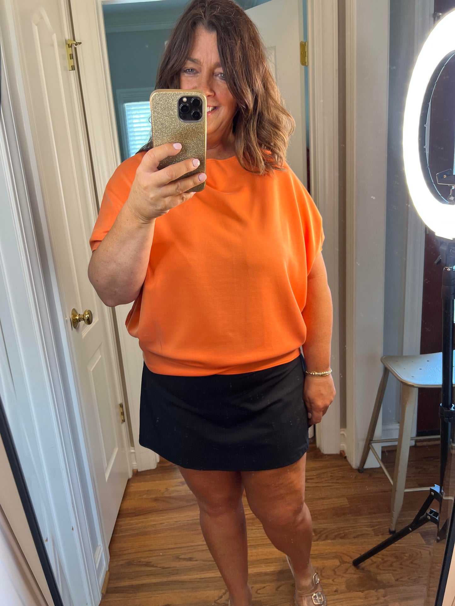 Short Sleeve Scuba Oversized Top-Tangerine