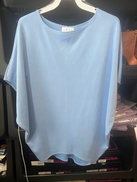 Short Sleeve Scuba Oversized Top - Blue - Simply Pink Boutique