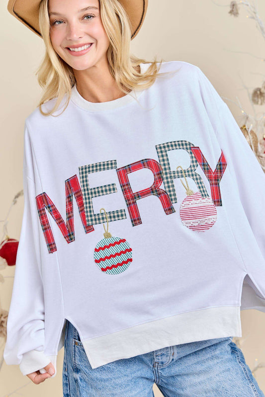 Merry Ornament Oversized Top-White